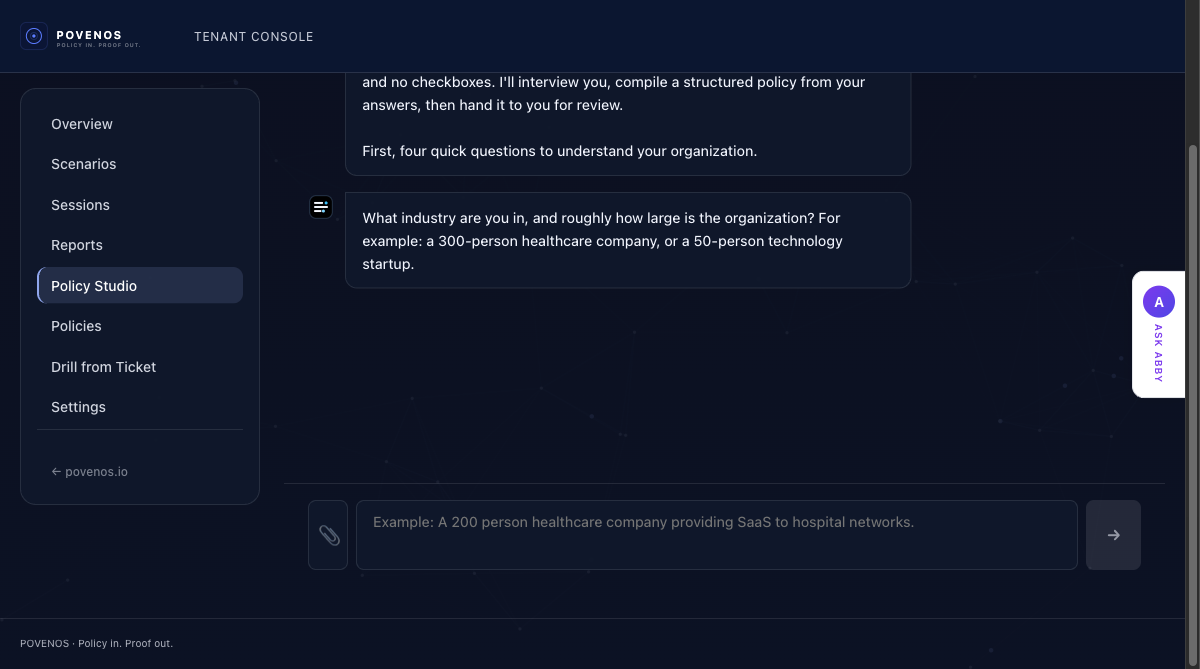 Company profile intake screen